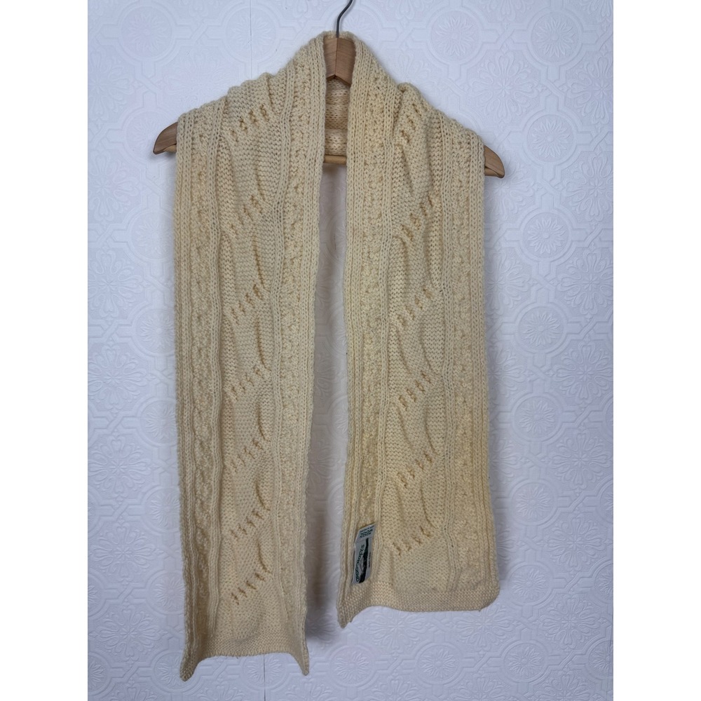 Arancrafts Ireland 100% Wool Cable Knit Scarf Cream Off White Fisherman Chunky